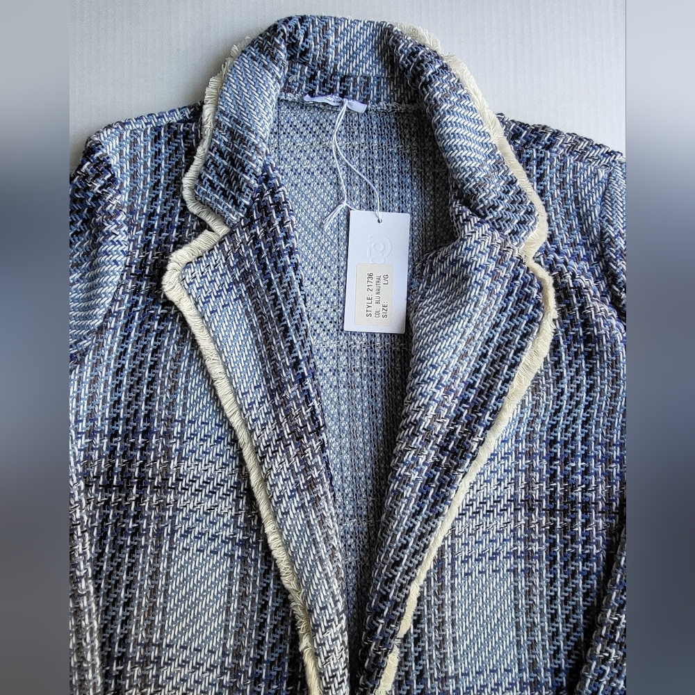 Giorgia Giannini women’s blue & white tweed jacket. Cream fringe. Lrg. N… - Picture 3 of 9